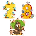 Set of numbers with number of animals from 7 to 9 Royalty Free Stock Photo