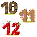 Set of numbers with number of animals from 10 to 12 Royalty Free Stock Photo