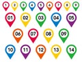 Set of Numbers Pin Marker Flat Icons