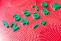 Set of numbers at school, equipment for education. tools for learning. green numbers on a red background. Education and Royalty Free Stock Photo