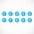 Set of 0-9 numbers. Set of blue number icons. Vector illustration