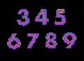 Set of numbers and symbols made of multicolored bricks, 3d illustration