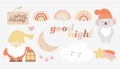 Set Nursery stickers and clipart Sweet Dreams. Design for fabric, print, logo, sign, card and banner. Flat illustration. Royalty Free Stock Photo