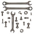 Set of Nuts, Bolts and Wrenches Royalty Free Stock Photo