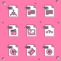 Set OBJ file document, PDF, TXT, MOV, TIFF, PHP, MP3 and MSG icon. Vector Royalty Free Stock Photo