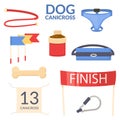 Set object of dog canicross.Sport equipment. Vector flat.