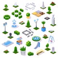 Set of objects city park with architecture, decoration and landscape. Royalty Free Stock Photo