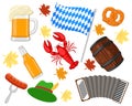 Set of objects for the holiday Oktoberfest on a white.