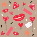 Set of objects for valentines day.heart, lips, sticker