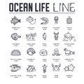 Set of ocean life thin line icons, pictograms.