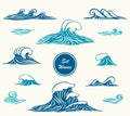 Set ocean or sea waves in marine blue colors Royalty Free Stock Photo