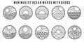 set of ocean waves line art logo vector illustration design bundle collection various of ocean wave isolated with badge icon