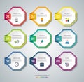 Set of 9 octagon elements for infographics. Colorful vector banners.