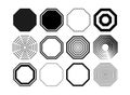 Set of octagon icon pack. Geometry octagonal black eight sided polygon octagon line. Vector illustration. Isolated on white backgr
