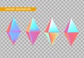 Set Octahedron volumetric polyhedron isolated with colorful hologram chameleon color gradient. Abstract 3d objects