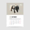 2017 October calendar, elephant polygon vector