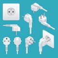 Set od Plugs and Sockets Type E. Used in Europe, France, Belgium, Slovakia and Tunisia, Burundi, Cameroon among others