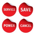 Set od Red vector stickers and text SERVICE, SAVE, POWER, CANCEL