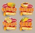 Set od traditional Mexican food logos, stickers.