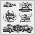 Set of off-road suv car labels, badges and design elements. Safari emblems. Royalty Free Stock Photo