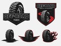 Set of off-road tire service logo emblems and badges. Royalty Free Stock Photo