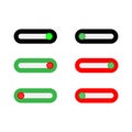 Set of 6 On Off slider style power buttons with red green and black background The Off buttons are enclosed in red circle and