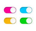 Set of On and Off toggle switch buttons.Design colorful switch buttons set.Toggle slide for mobile app, social media. vector eps10