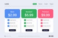 Set offer tariffs. ui ux vector banner for web app. set pricing table, order, box, button, list with plan for website in flat Royalty Free Stock Photo