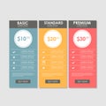 Set offer tariffs. ui ux vector banner for web app. set pricing table, order, box, button, list with plan for website in Royalty Free Stock Photo
