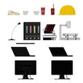 Set of office accessories on white background