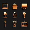 Set Office chair, Blender, Picture, House key, Spatula, Table lamp, Smart Tv and Laptop icon. Vector