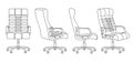 Set of office chair isolated on white background in different positions. Line graphics icon Royalty Free Stock Photo