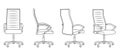 Set of office chair isolated on white background in different positions. Line graphics icon Royalty Free Stock Photo