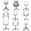 set of office chairs in the loft style for selecting and compiling the interior Royalty Free Stock Photo