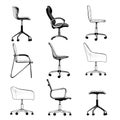 Set of office chairs in the loft style side view for drawing up and design of individual interior Royalty Free Stock Photo