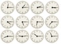 Set of office clocks showing various time isolated on white background Royalty Free Stock Photo