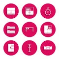 Set Office desk, Coat stand, Furniture nightstand, Wardrobe, Bunk bed, Mirror and icon. Vector Royalty Free Stock Photo