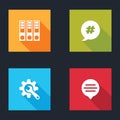 Set Office folders, Hashtag speech bubble, Wrench and gear and Speech chat icon. Vector