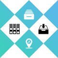 Set Office folders, Location service, Drawer with documents and Download inbox icon. Vector Royalty Free Stock Photo