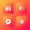 Set Office folders, Question and Exclamation, Hashtag speech bubble and Bacteria icon. Vector Royalty Free Stock Photo