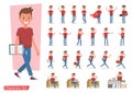 Set of office man worker character vector design. Presentation in various action with emotions, running, standing, walking and Royalty Free Stock Photo