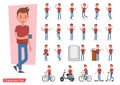 Set of office man worker character vector design. Presentation in various action with emotions, running, standing, walking and Royalty Free Stock Photo