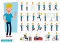 Set of office man worker character vector design. Presentation in various action with emotions, running, standing, walking and Royalty Free Stock Photo