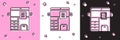 Set Office multifunction printer copy machine icon isolated on pink and white, black background. Vector Royalty Free Stock Photo