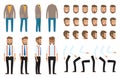 Set of office worker or businessman, dresscode constructor, different faces, emotions, parts of body