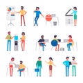 Set of office workers characters. Flat design corporate business people. Full length. Different poses and situations. Vector Royalty Free Stock Photo