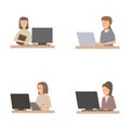 Set of office workers using computers Royalty Free Stock Photo