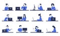 Set of office workers working at computers. Royalty Free Stock Photo