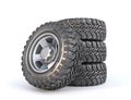 Set of Offroad tires on a white background.