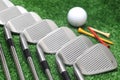 Set og golf club, tee and golf ball. Royalty Free Stock Photo